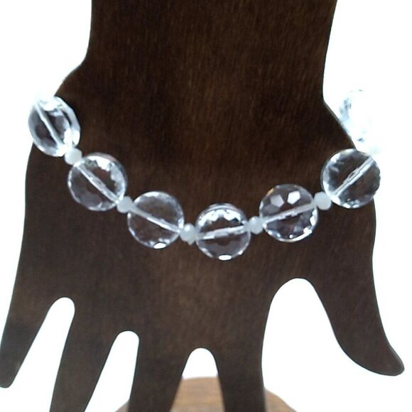 Faceted Crystal Translucent Glass Bead Stretch Bracelet - Picture 4 of 8
